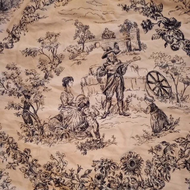 HTF JCPenney Toile French Country King Pillow Sham Black Cream Ruffle Family