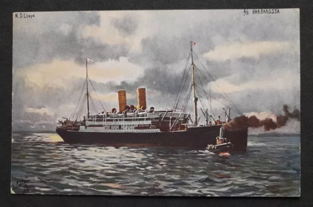 Nordeutscher Lloyd SS Barbarossa Tucks Celebrated Liners Old Steam Ship Postcard