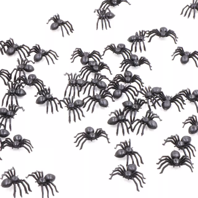 50x Black Plastic Fake Spider Toys Halloween Funny Joke Prank Realistic Prop.YB