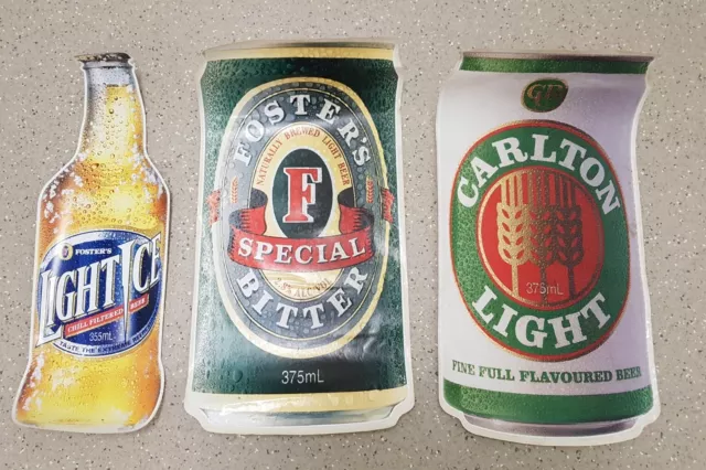 3x Vintage NOS Large Beer Advertising Stickers Light Ice, Fosters, Carlton Light