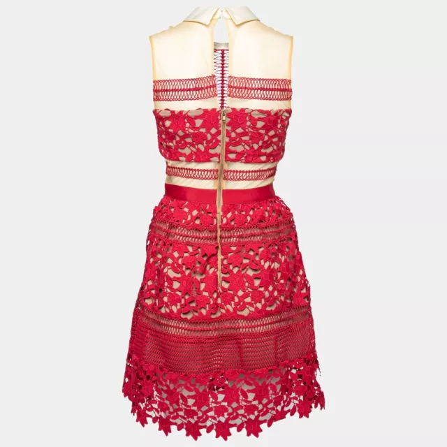 Self-Portrait Red Guipure Lace Panelled Mini Dress 4 2