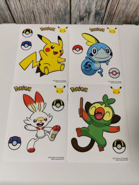 4 POKEMON AUFKLEBER / Sticker Pikachu Chimpep Memmeon Hopplo groß