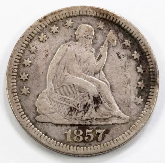 1857 25C Assis Liberty Quarts En Fin + État, Liberty Épais Et Transparent