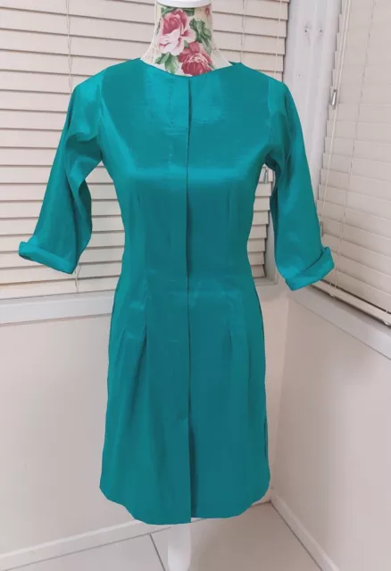 Vintage Retro 60’s 50’s Green Iridescent 3/4 sleeve wiggle dress SZ 8 cocktail