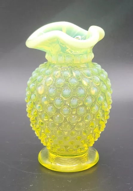 Fenton Vaseline Hobnail Topaz Opalescent Glass Flower Bud Vase 1940s Vtg #3855