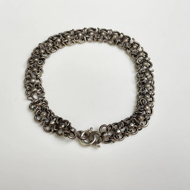 Bracelet Gourmette En Argent Massif Ancien - Longueur 17 Cm - Vintage - Référence #A17