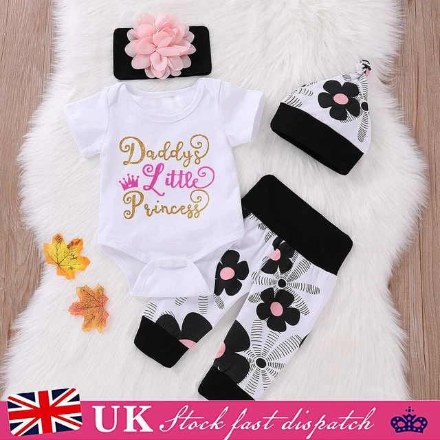 Newborn Baby Girl Clothes Floral Romper Jumpsuit Tops+Pants+ Headband Set Outfit