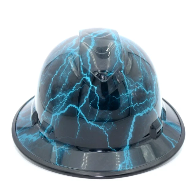 Wide Brim Hard Hat Hydro Dipped in Mile High Candy Blue lightning w/Brim Guard