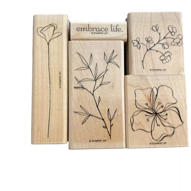 Stampin' Up! Embrace Life Rubber Stamp Set of 5 Flowers Leaves Word Phrase