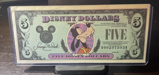 1990 $5 Disney Dollar Uncirculated PROOF Note Goofy