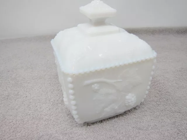 Vintage WESTMORELAND White Milk Glass Candy Dish with Lid - Grape Vine Pattern
