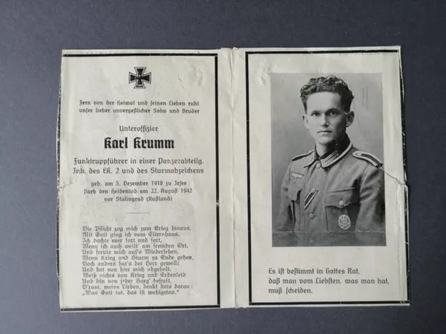 WW2 GERMAN DEATH Card Stalingrad Unteroffizier Communications Leader ...