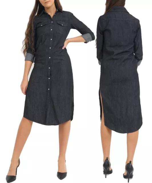 NEW Womens Longline Denim Shirt Dress Ladies Jean Dresses Size 8