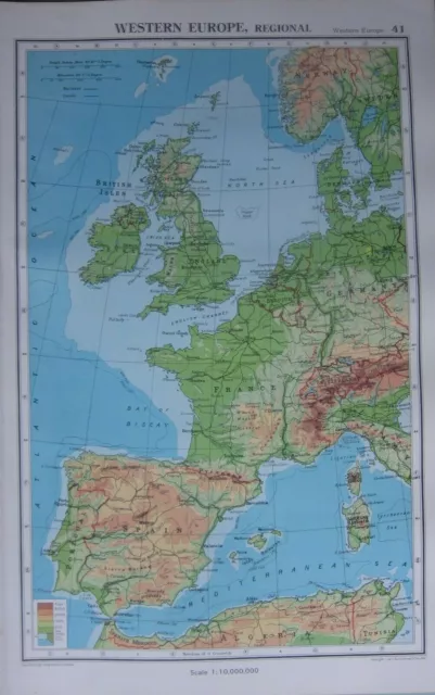 1952 Map ~ Western Europe British Isles France Spain Switzerland Belgium