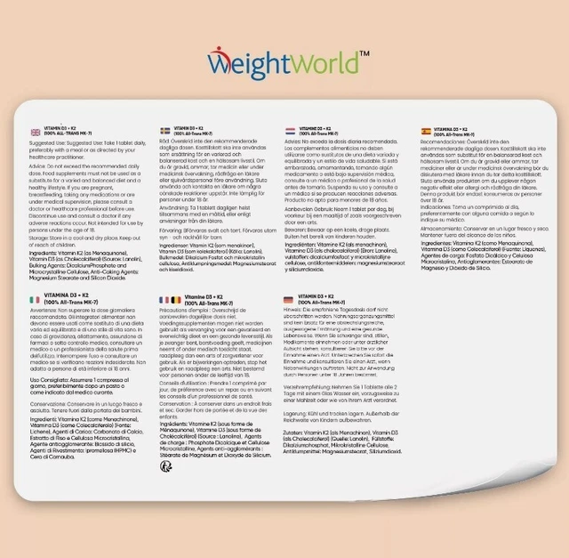 WEIGHTWORLD VITAMIN D3 + K2 240 tablets Calcium for bones & teeth