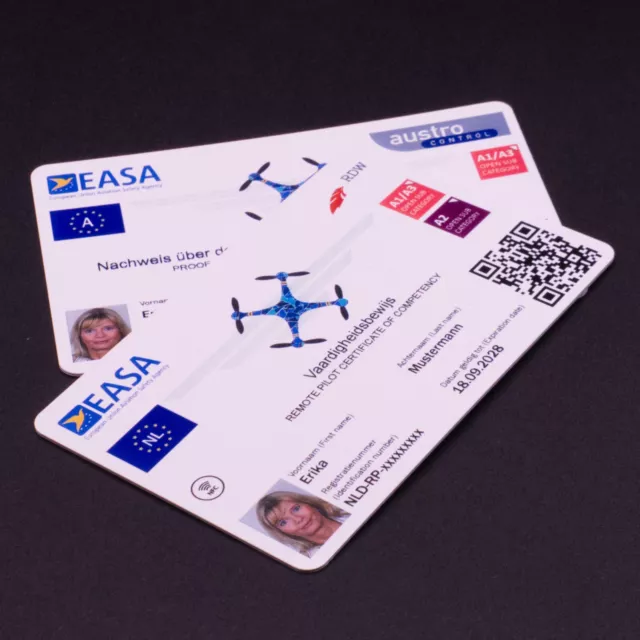 EU-Drohnenführerschein (A1/A3, A2, STS) Plastikkarte im ISO-Scheckkarten-Format 3