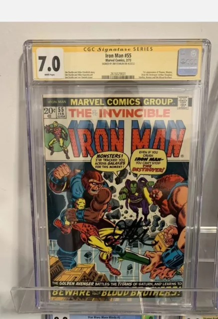 Iron Man # 55 CGC 7.0 SS Jim Starlin and Joe Sinnott 1st App of Thanos Drax 1973