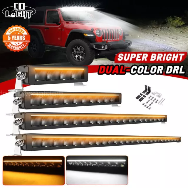 10/22/32/42/52" LED Work Light Bar Driving White Amber DRL Fog Offroad SUV Truck