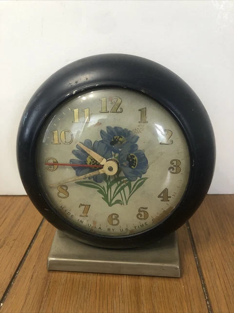 Rare Us Time Corp Floral 1940's Alarm Clock Art Deco Floral Design