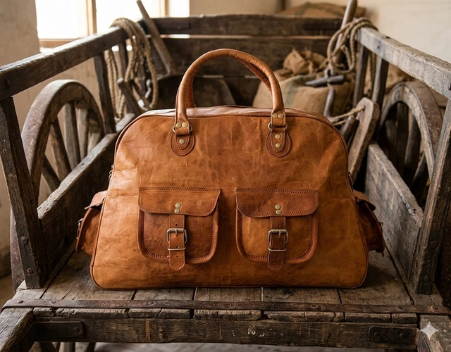 Sac De Voyage Homme En Cuir De Chèvre – Vey Bagage Duffel Vintage – 25 Pouces – Marron