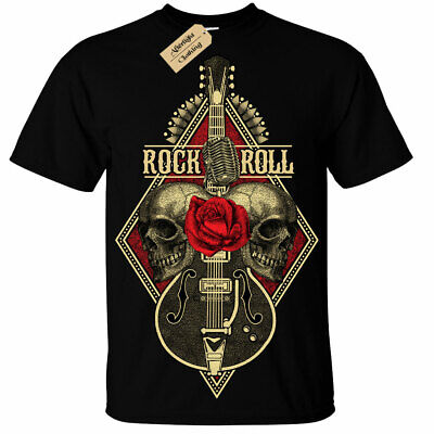 Rock n Roll Chitarra T-shirt da Uomo Teschio Metal band death heavy music chitarrista
