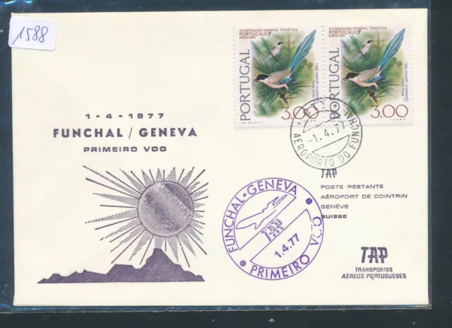 1588) Switzerland, TAP FF Funchal - Geneva 1.4.77, sp cover, MeF bird birds