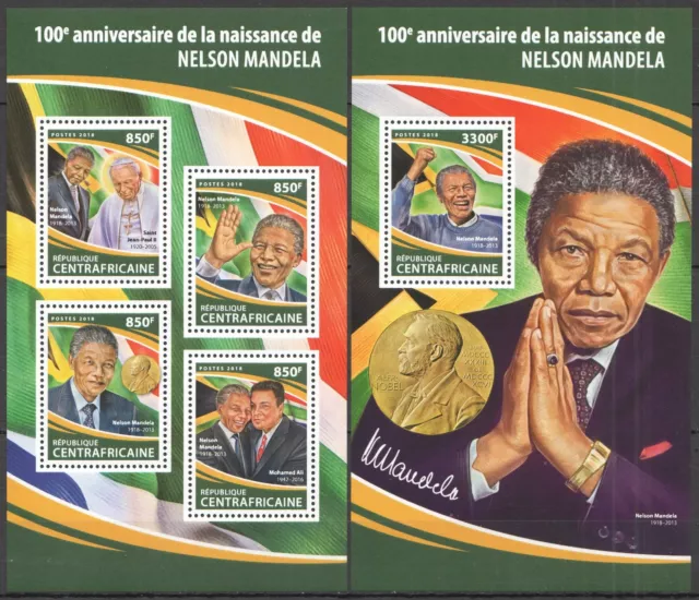 Hm0926 2018 Central Africa Mandela Pope John Paul Ii Ali #7640-3+Bl1729 Mnh