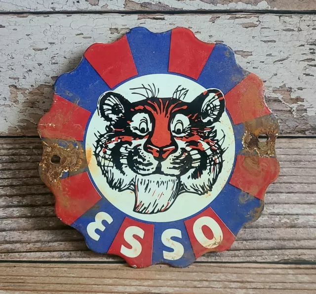 Vintage Esso Tiger Gas Service Station Porcelain Metal Sign