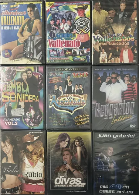 Spanish DVD Lot 9 Videos Musicales Vallenato Cumbia Thalía Paulina Reggaeton