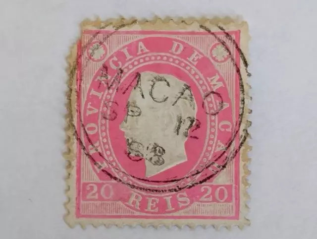 Timbre de Macao (20r rose, de 1888) N34 Cote;15€ Oblitéré