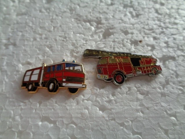 Job lot of 2 Fire Engine shaped fire brigade metal lapel pins