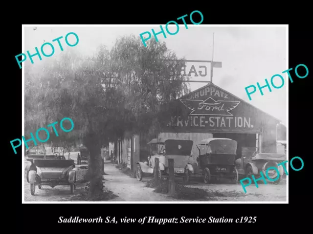 OLD LARGE HISTORIC PHOTO OF SADDLEWORTH SA VIEW OF HUPPATZ MOTOR GARAGE c1920