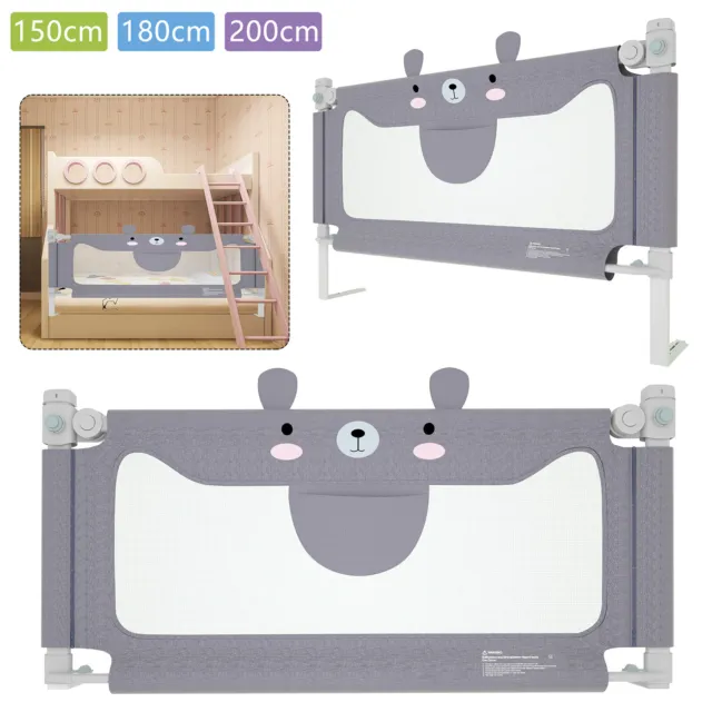 Rejilla de protección de cama 150/180/200 cm altura ajustable para niños rejilla de cama gris