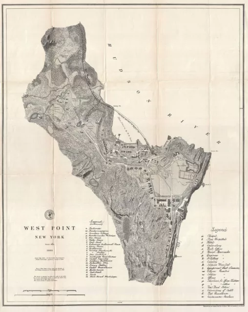 1883 U.S. Coast Survey Chart Map West Point Military Academy NY Coastal Wall Art