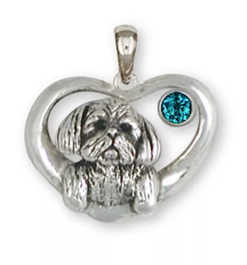 Lhasa Apso Birthstone Pendant Handmade Sterling Silver Dog Jewelry LSZ23-SP