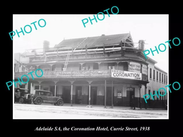 OLD LARGE HISTORIC PHOTO OF ADELAIDE SA THE CORONATION HOTEL CURRIE St c1938