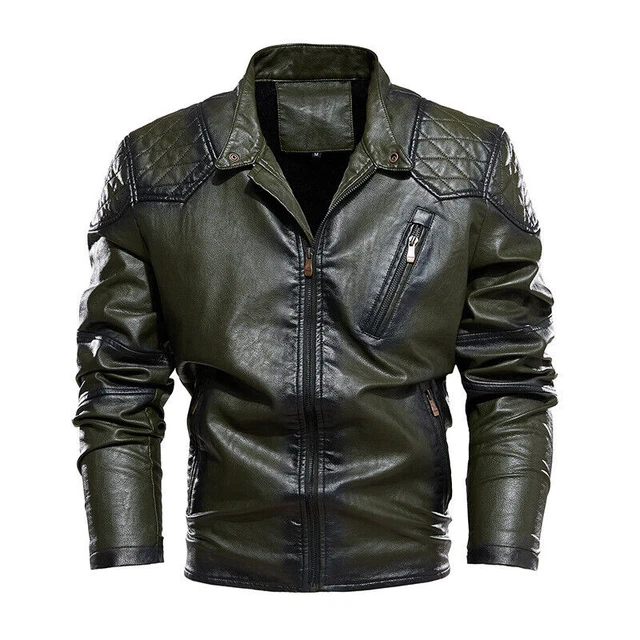 Black Men's Winter Jacket Warm Coat Motorcycle Biker Racer Pu Leather Slim Retro