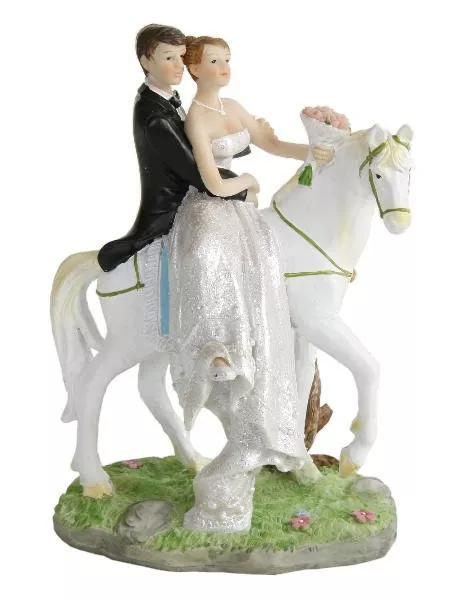 Brautpaar, Hochzeitspaar  - Tortenaufsatz 15,5 cm Brautpaar auf Pferd - Deko