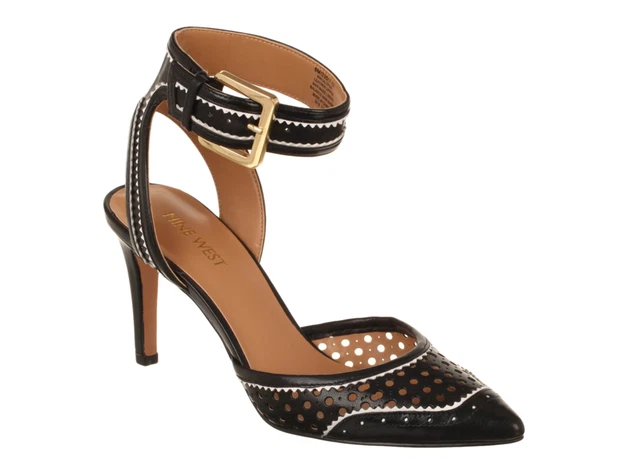 Escarpins Nine West En Cuir Véritable - Noir Et Blanc Ajouré - Pointure 37 - Talon Moyen - Neufs