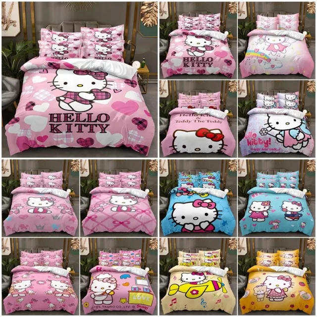 Hello Kitty Girl Doona Duvet Cover Pillowcase Bedding Set Single Double Queen