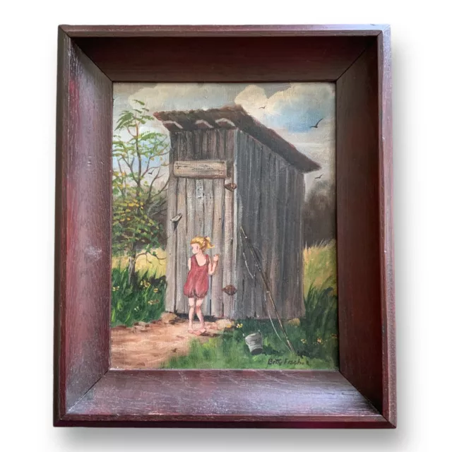BETTY FISCHER Painting Little Girl @ Outhouse Seaside Lake House Fishing Cabin