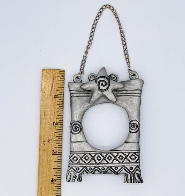 Vintage 1997 Pewter Hanging Picture Frame Star Geometric Design 3.75 in-A6