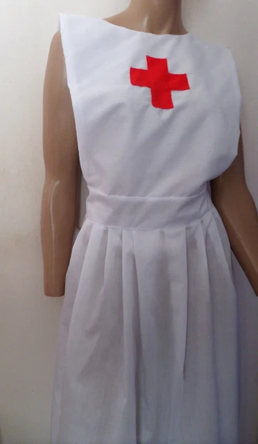 Grembiule Da Infermiera Stile Vintage Ww1-2 Bianco Feltro Rosso Croce