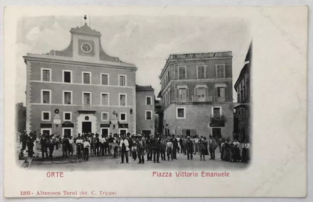 Cartolina Orte piazza Vittorio Emanuele animata Viterbo paesaggistica T13