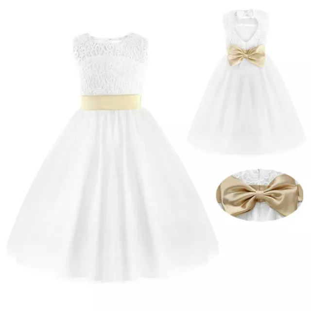 Mädchen Prinzessin Spitze Brautkleid Hochzeit Kleider Taufkleid Kommunionkleid