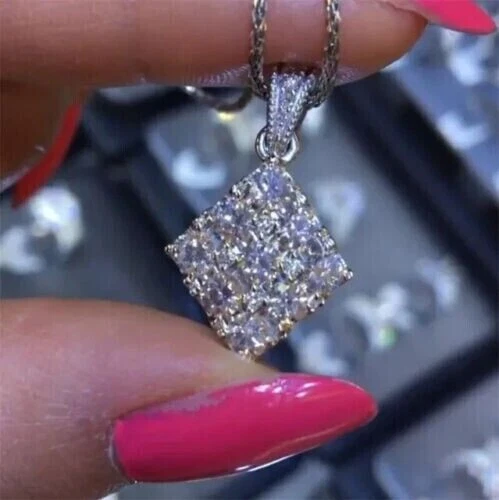 14K White Gold Plated 2Ct Round Cut Lab-Created Diamond Women's Pendant Necklace