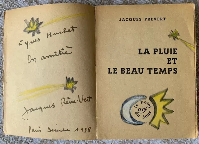 Jacques Prevert Dessin Dedicace Signe Eo Surrealisme 1955 La Pluie Et Beau Temps