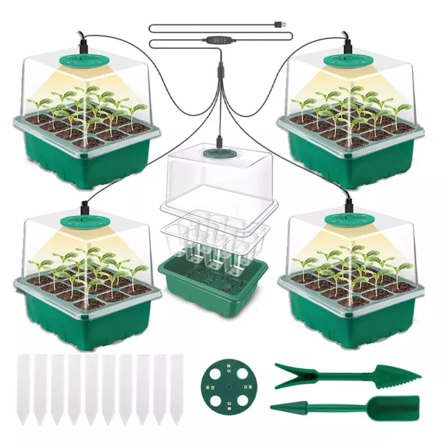 5pcs 12 Hole Seed Starter Trays with Grow Light Greenhouse Plant Seedling Box