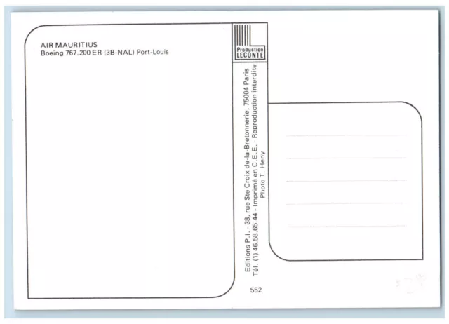 Mauritius Postcard Air Maruritius Boeing 767.200 ER Port Louis c1950's 2