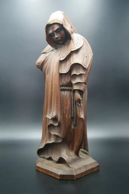 † 19Th French Mourner Hand Carved Walnut Wood Statue Dijon Burgundy France †